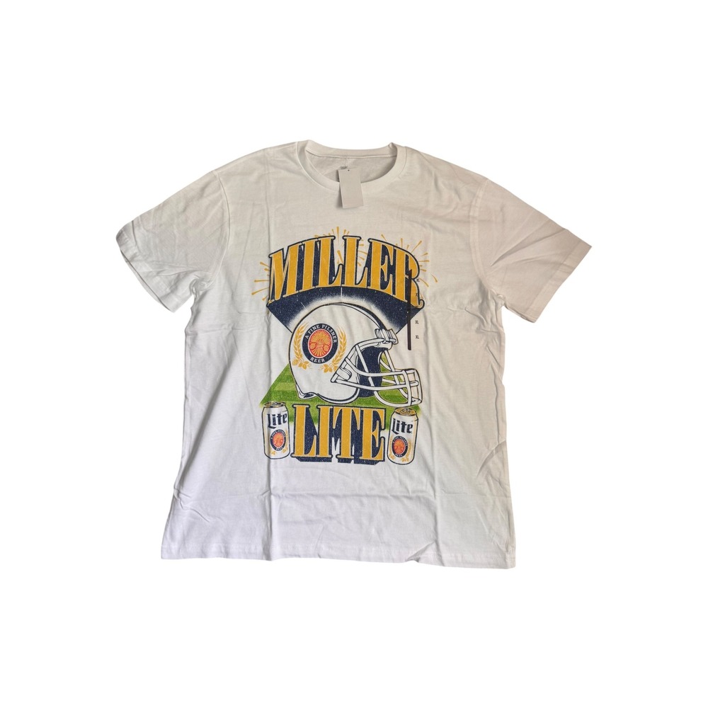 Miller Lite Beer Football Helmet Graphic T-Shirt Mens Size XL White NWT